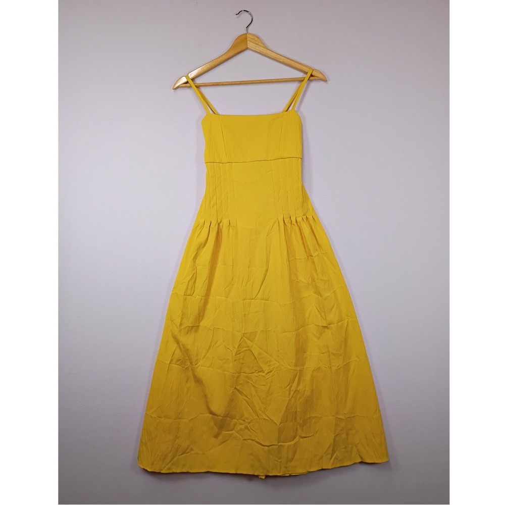Cottagecore Qian Shan Zhuo Womens Size 1 Yellow Textured Smocked Maxi Dress